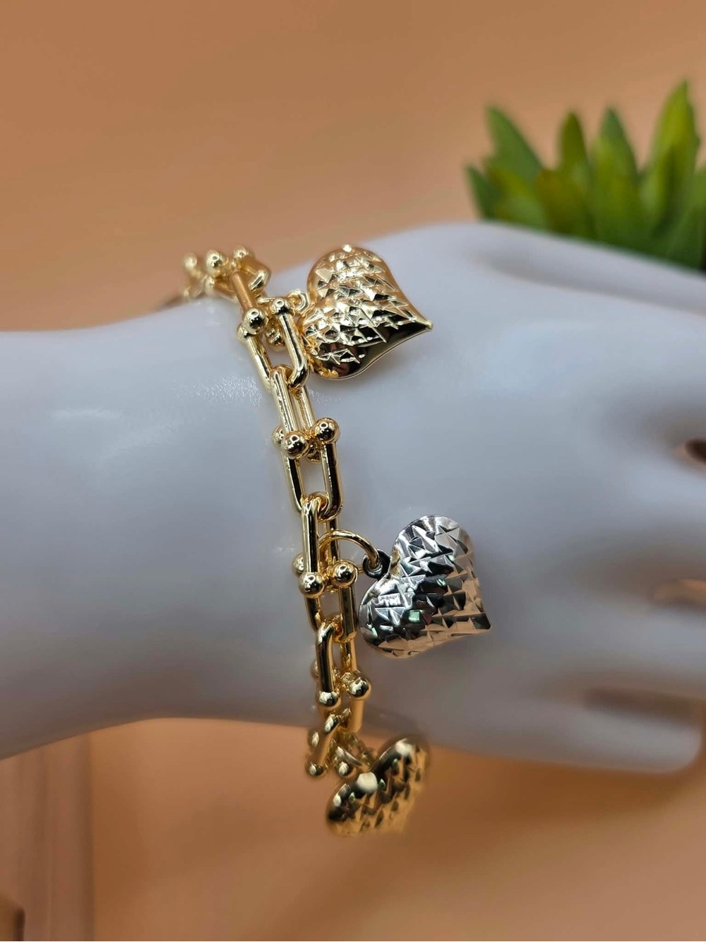 Gold plated and Silver Heart Charm Bracelet - Women Jewelry